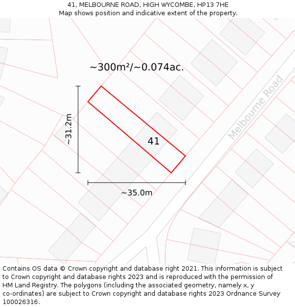 41, MELBOURNE ROAD, HIGH WYCOMBE, HP13 7HE: Plot and title map