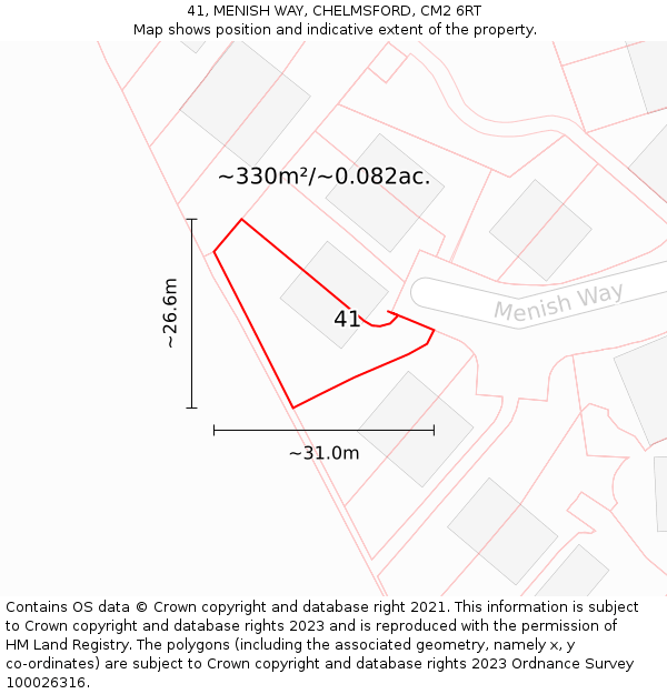 41, MENISH WAY, CHELMSFORD, CM2 6RT: Plot and title map