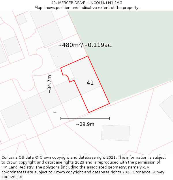41, MERCER DRIVE, LINCOLN, LN1 1AG: Plot and title map