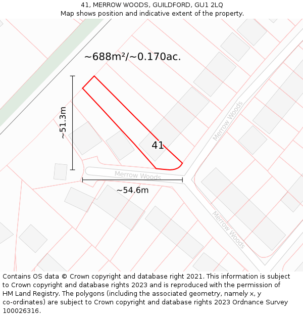 41, MERROW WOODS, GUILDFORD, GU1 2LQ: Plot and title map