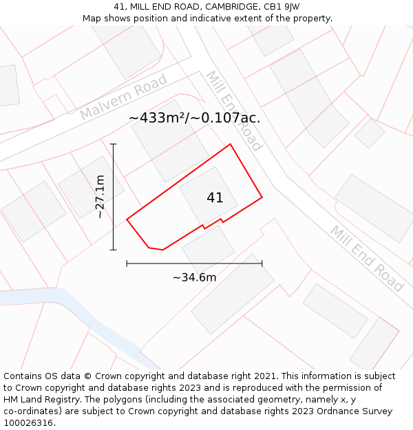 41, MILL END ROAD, CAMBRIDGE, CB1 9JW: Plot and title map