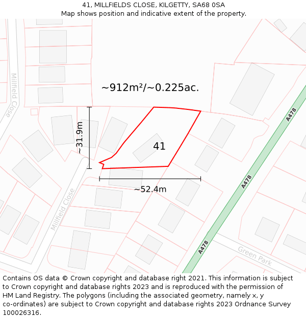 41, MILLFIELDS CLOSE, KILGETTY, SA68 0SA: Plot and title map