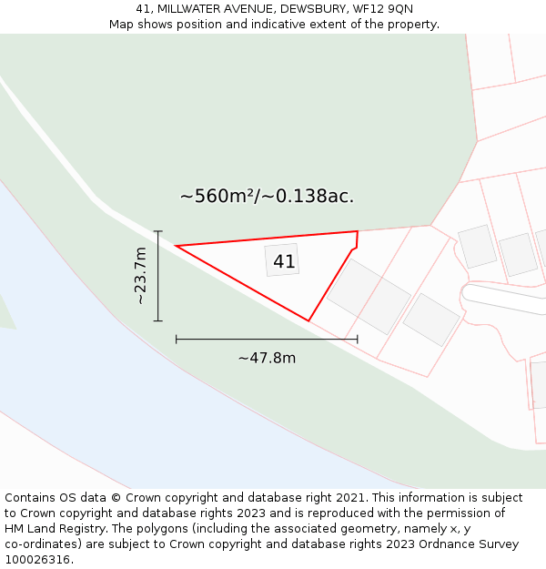 41, MILLWATER AVENUE, DEWSBURY, WF12 9QN: Plot and title map