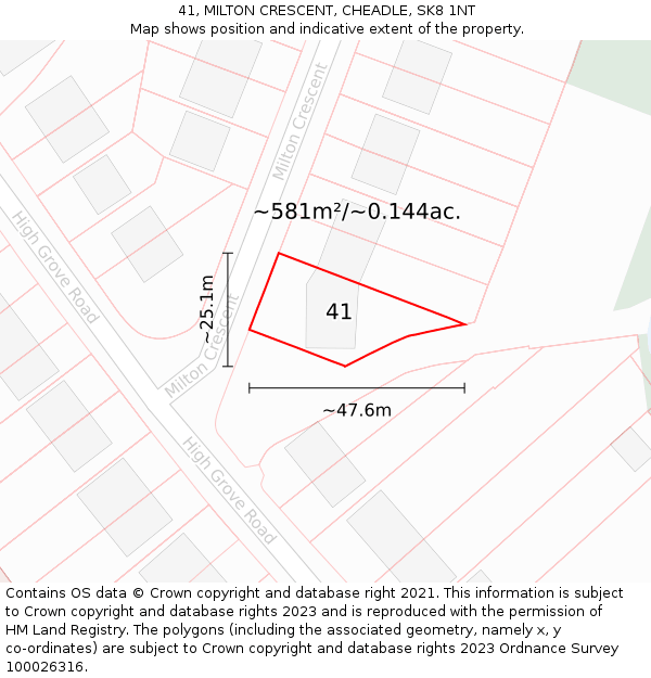 41, MILTON CRESCENT, CHEADLE, SK8 1NT: Plot and title map