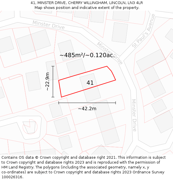 41, MINSTER DRIVE, CHERRY WILLINGHAM, LINCOLN, LN3 4LR: Plot and title map