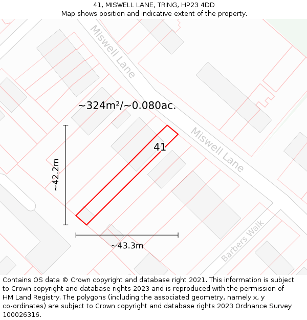 41, MISWELL LANE, TRING, HP23 4DD: Plot and title map