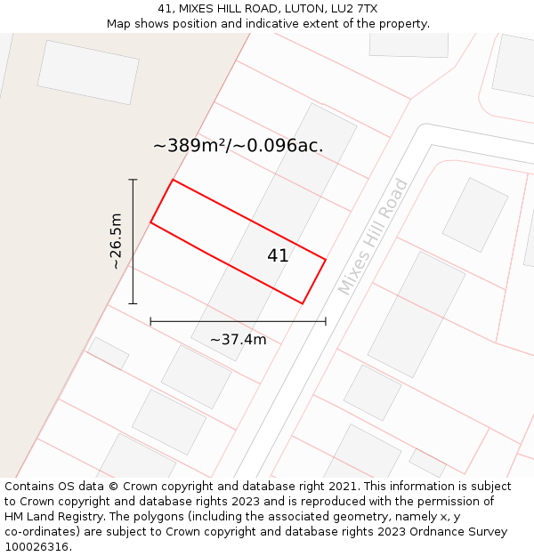 41, MIXES HILL ROAD, LUTON, LU2 7TX: Plot and title map