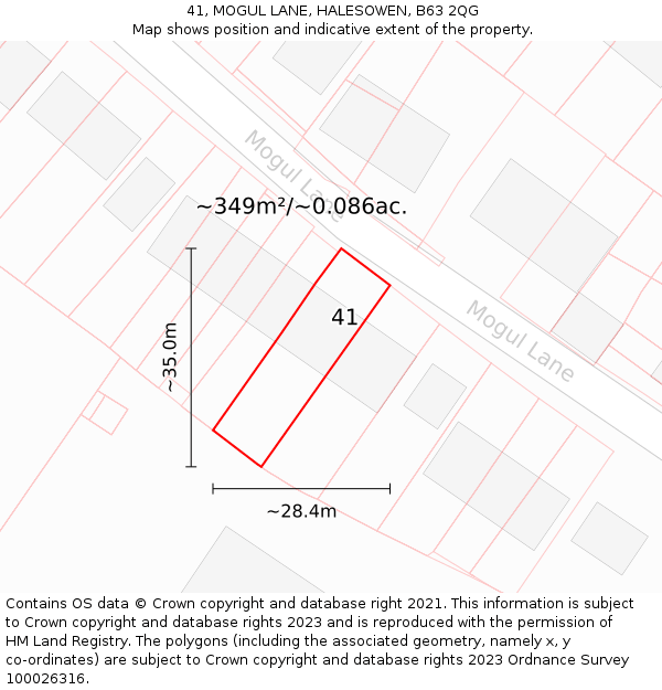 41, MOGUL LANE, HALESOWEN, B63 2QG: Plot and title map