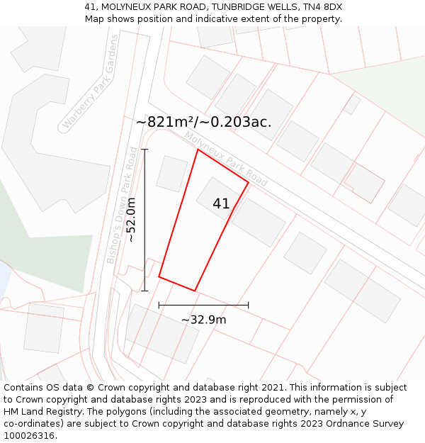 41, MOLYNEUX PARK ROAD, TUNBRIDGE WELLS, TN4 8DX: Plot and title map