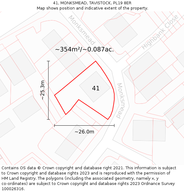 41, MONKSMEAD, TAVISTOCK, PL19 8ER: Plot and title map