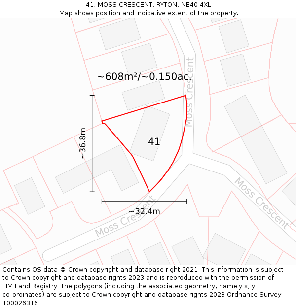 41, MOSS CRESCENT, RYTON, NE40 4XL: Plot and title map