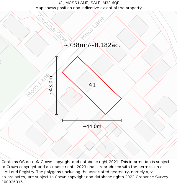 41, MOSS LANE, SALE, M33 6QF: Plot and title map