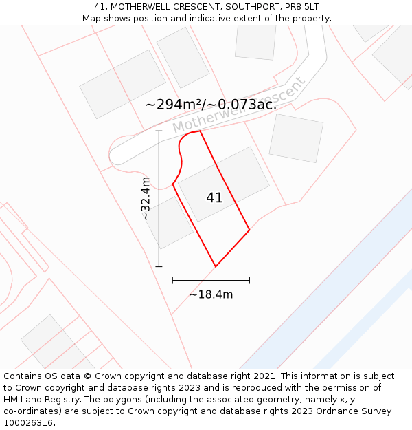 41, MOTHERWELL CRESCENT, SOUTHPORT, PR8 5LT: Plot and title map