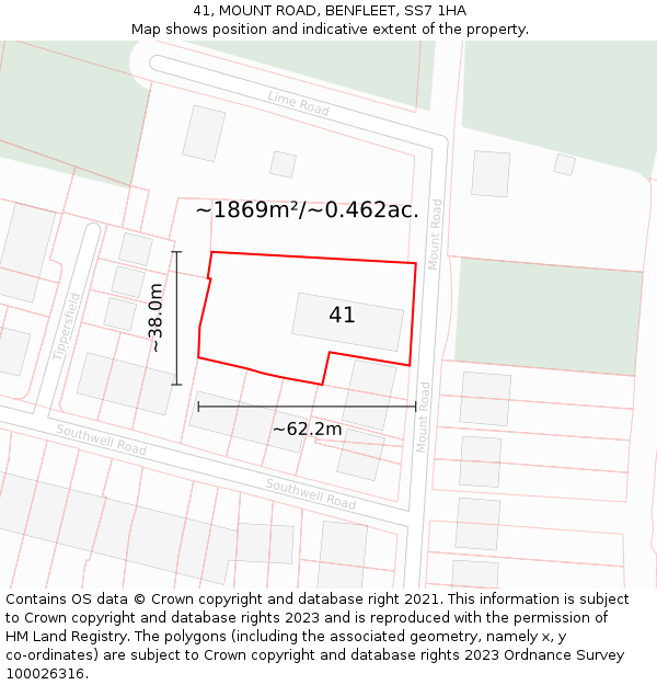 41, MOUNT ROAD, BENFLEET, SS7 1HA: Plot and title map