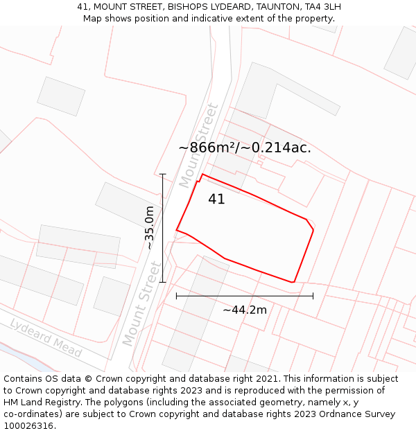 41, MOUNT STREET, BISHOPS LYDEARD, TAUNTON, TA4 3LH: Plot and title map