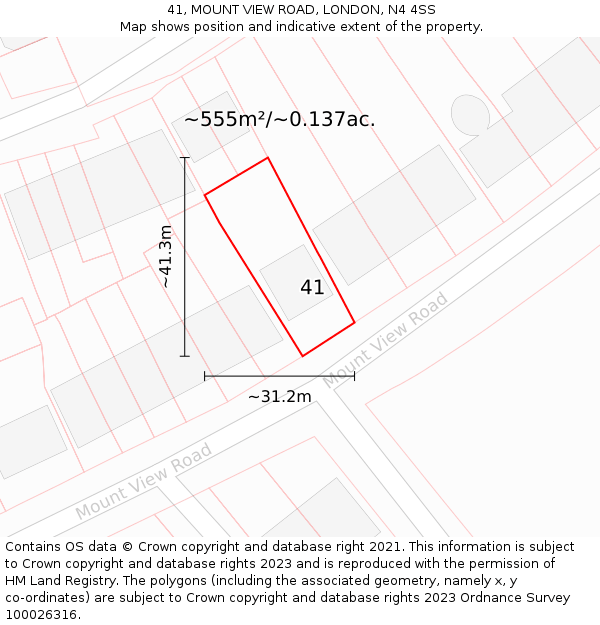 41, MOUNT VIEW ROAD, LONDON, N4 4SS: Plot and title map