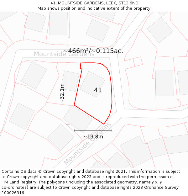 41, MOUNTSIDE GARDENS, LEEK, ST13 6ND: Plot and title map