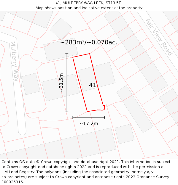 41, MULBERRY WAY, LEEK, ST13 5TL: Plot and title map