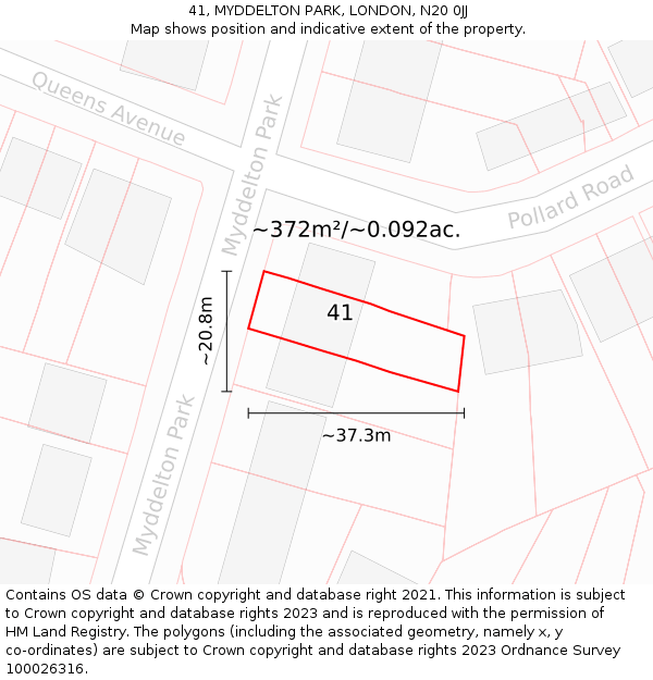 41, MYDDELTON PARK, LONDON, N20 0JJ: Plot and title map