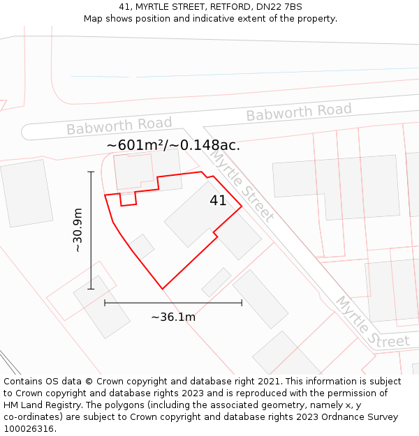 41, MYRTLE STREET, RETFORD, DN22 7BS: Plot and title map