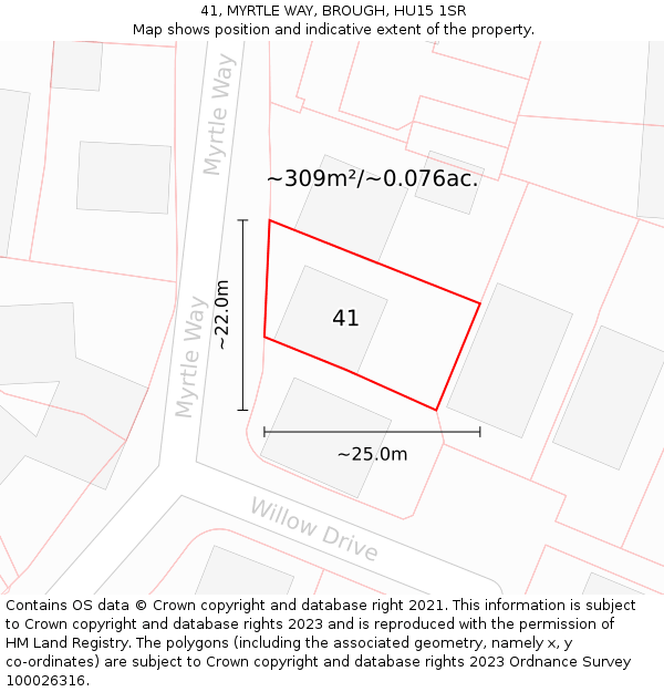 41, MYRTLE WAY, BROUGH, HU15 1SR: Plot and title map