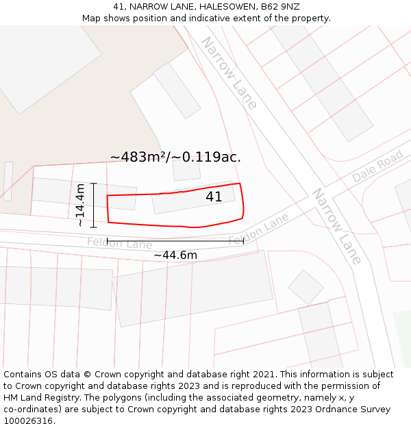 41, NARROW LANE, HALESOWEN, B62 9NZ: Plot and title map