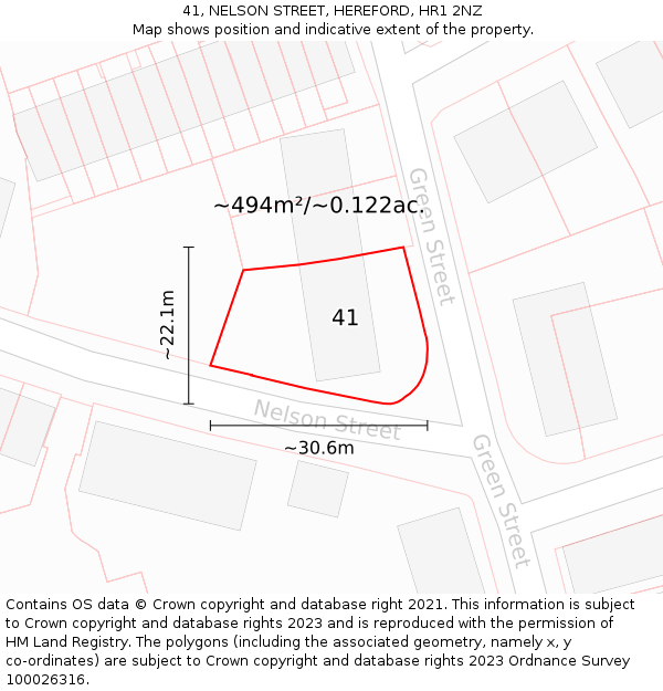 41, NELSON STREET, HEREFORD, HR1 2NZ: Plot and title map