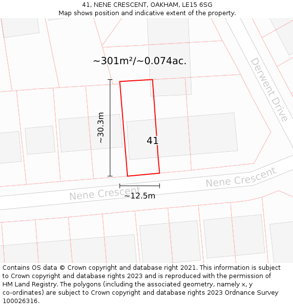 41, NENE CRESCENT, OAKHAM, LE15 6SG: Plot and title map