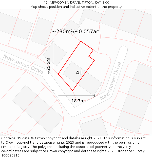 41, NEWCOMEN DRIVE, TIPTON, DY4 8XX: Plot and title map