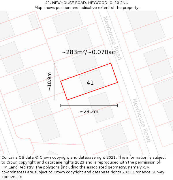 41, NEWHOUSE ROAD, HEYWOOD, OL10 2NU: Plot and title map