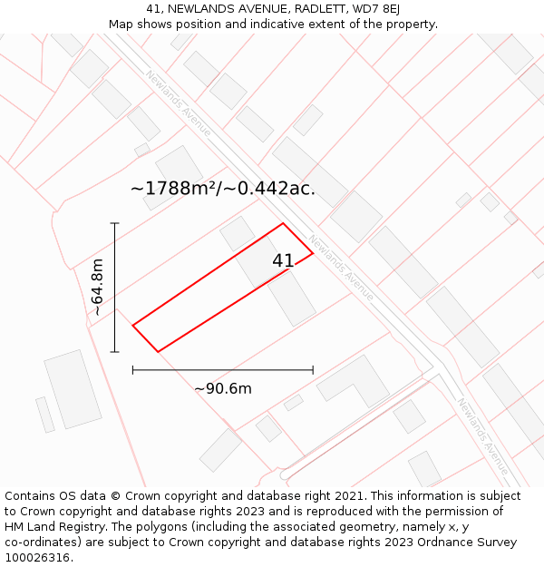 41, NEWLANDS AVENUE, RADLETT, WD7 8EJ: Plot and title map