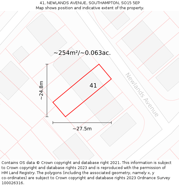 41, NEWLANDS AVENUE, SOUTHAMPTON, SO15 5EP: Plot and title map