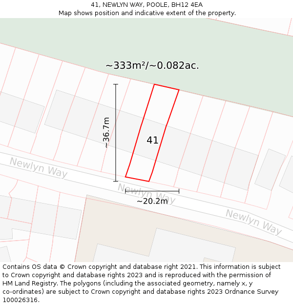 41, NEWLYN WAY, POOLE, BH12 4EA: Plot and title map