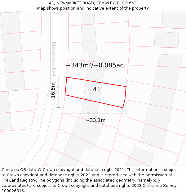 41, NEWMARKET ROAD, CRAWLEY, RH10 6ND: Plot and title map