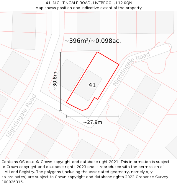 41, NIGHTINGALE ROAD, LIVERPOOL, L12 0QN: Plot and title map