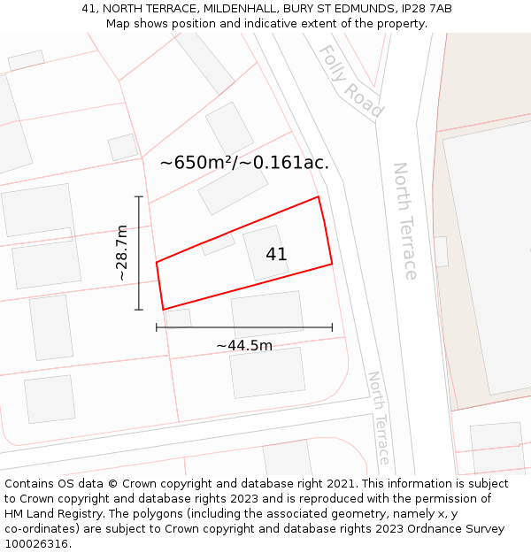 41, NORTH TERRACE, MILDENHALL, BURY ST EDMUNDS, IP28 7AB: Plot and title map