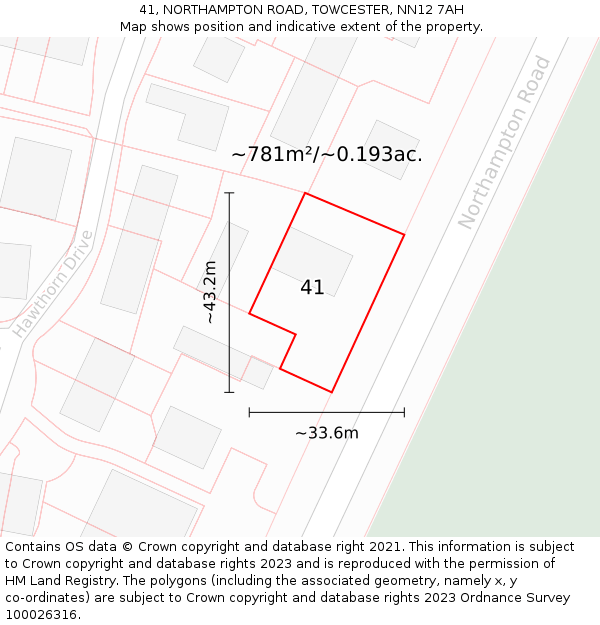 41, NORTHAMPTON ROAD, TOWCESTER, NN12 7AH: Plot and title map