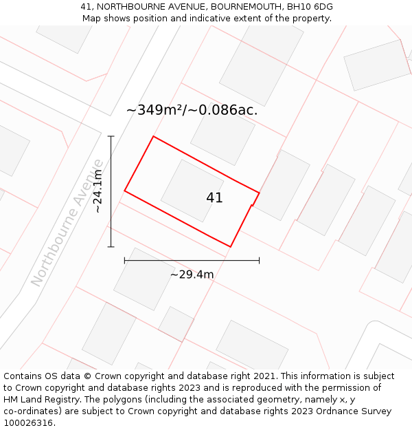 41, NORTHBOURNE AVENUE, BOURNEMOUTH, BH10 6DG: Plot and title map
