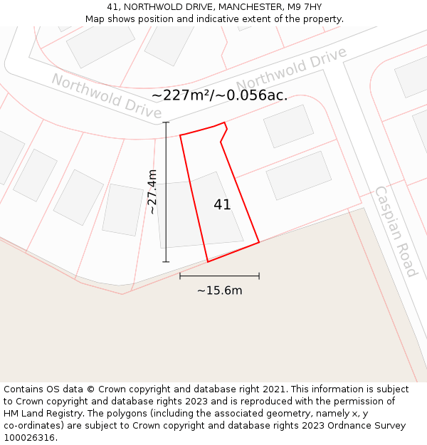 41, NORTHWOLD DRIVE, MANCHESTER, M9 7HY: Plot and title map