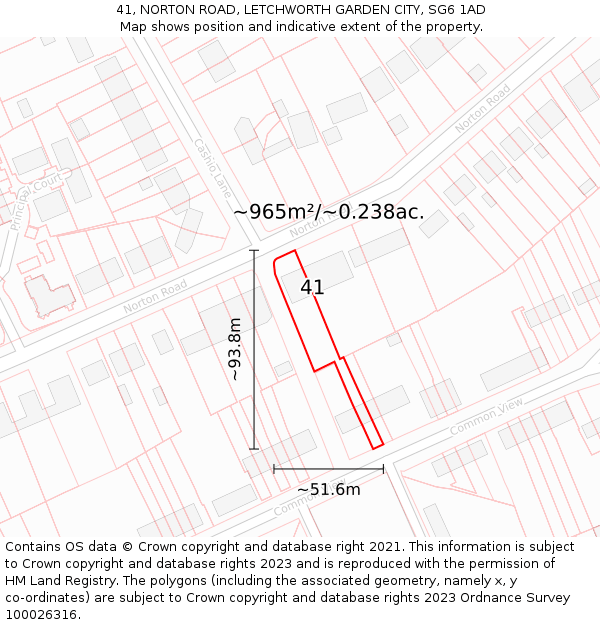 41, NORTON ROAD, LETCHWORTH GARDEN CITY, SG6 1AD: Plot and title map