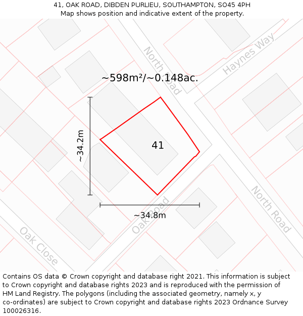 41, OAK ROAD, DIBDEN PURLIEU, SOUTHAMPTON, SO45 4PH: Plot and title map