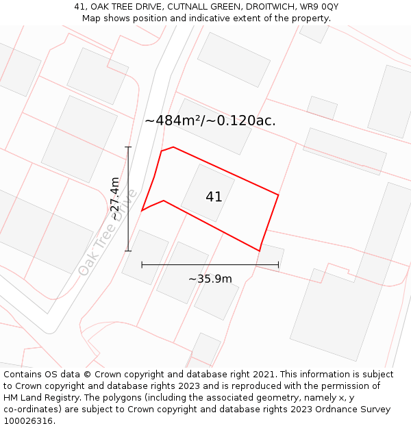 41, OAK TREE DRIVE, CUTNALL GREEN, DROITWICH, WR9 0QY: Plot and title map