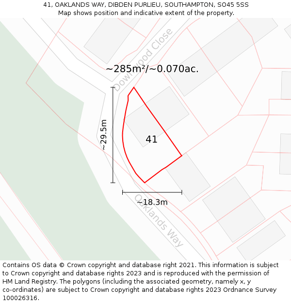 41, OAKLANDS WAY, DIBDEN PURLIEU, SOUTHAMPTON, SO45 5SS: Plot and title map