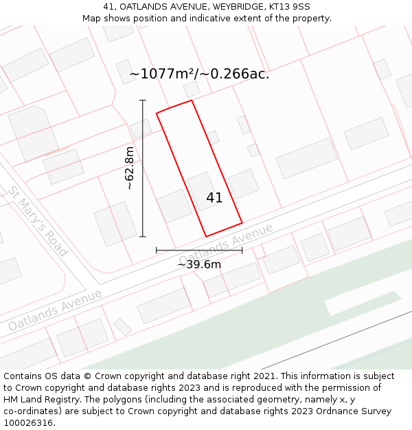 41, OATLANDS AVENUE, WEYBRIDGE, KT13 9SS: Plot and title map