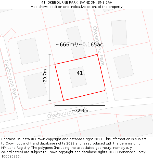 41, OKEBOURNE PARK, SWINDON, SN3 6AH: Plot and title map