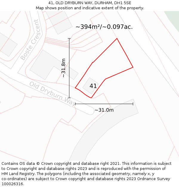 41, OLD DRYBURN WAY, DURHAM, DH1 5SE: Plot and title map