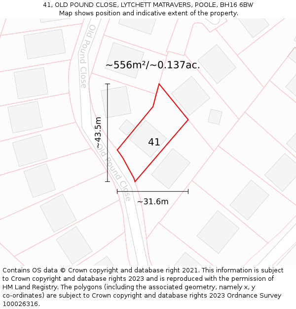 41, OLD POUND CLOSE, LYTCHETT MATRAVERS, POOLE, BH16 6BW: Plot and title map