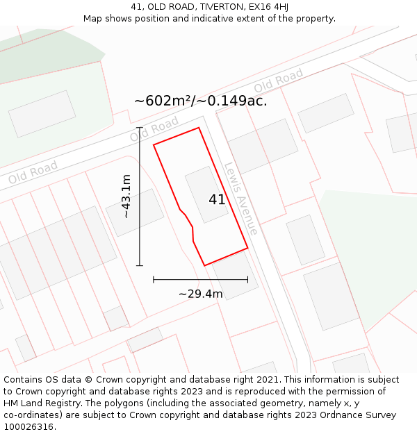 41, OLD ROAD, TIVERTON, EX16 4HJ: Plot and title map