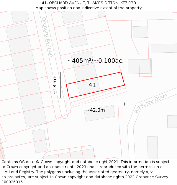 41, ORCHARD AVENUE, THAMES DITTON, KT7 0BB: Plot and title map