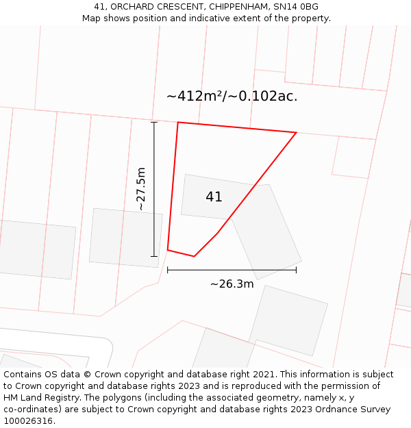 41, ORCHARD CRESCENT, CHIPPENHAM, SN14 0BG: Plot and title map